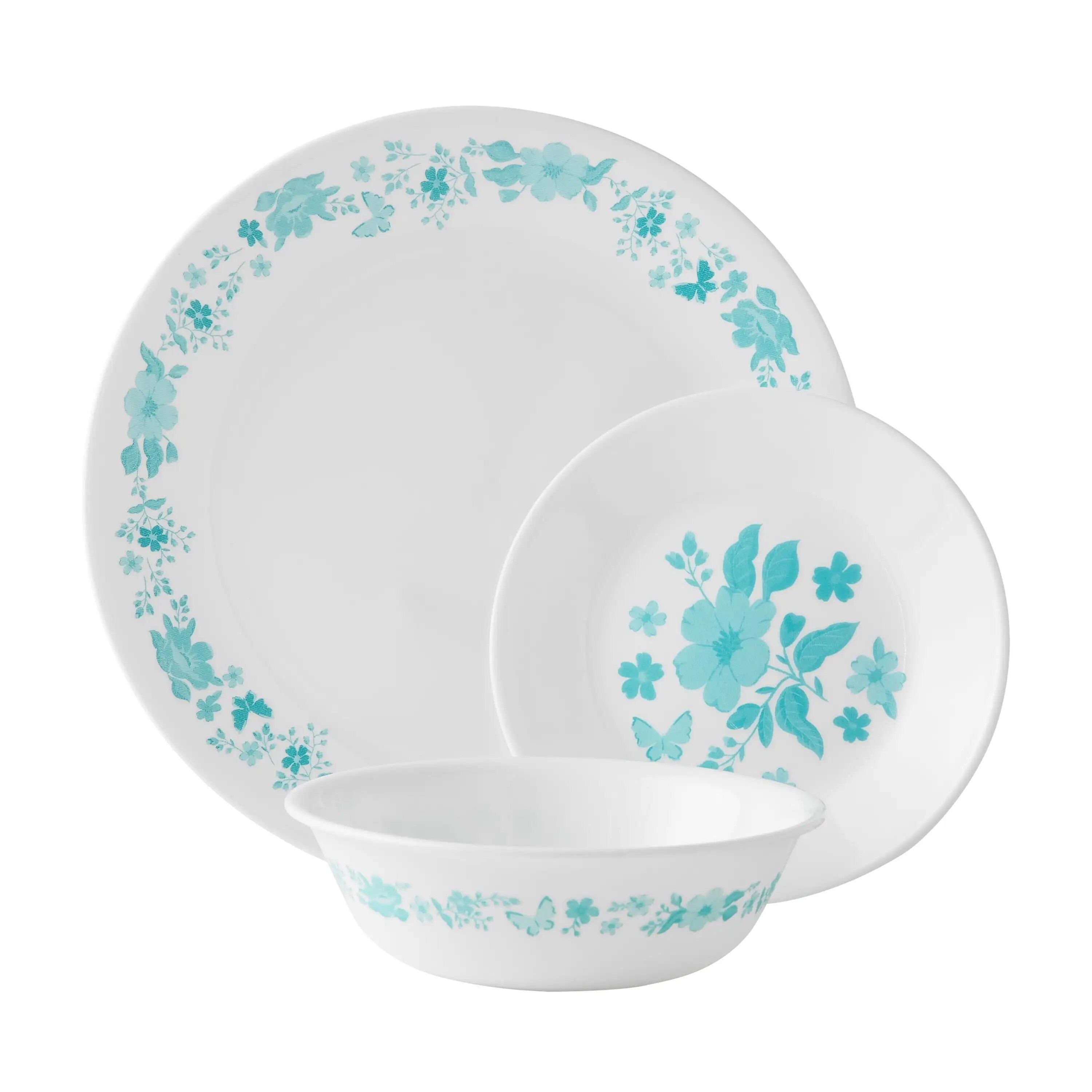 12-Piece Floral Dinnerware Set in Teal