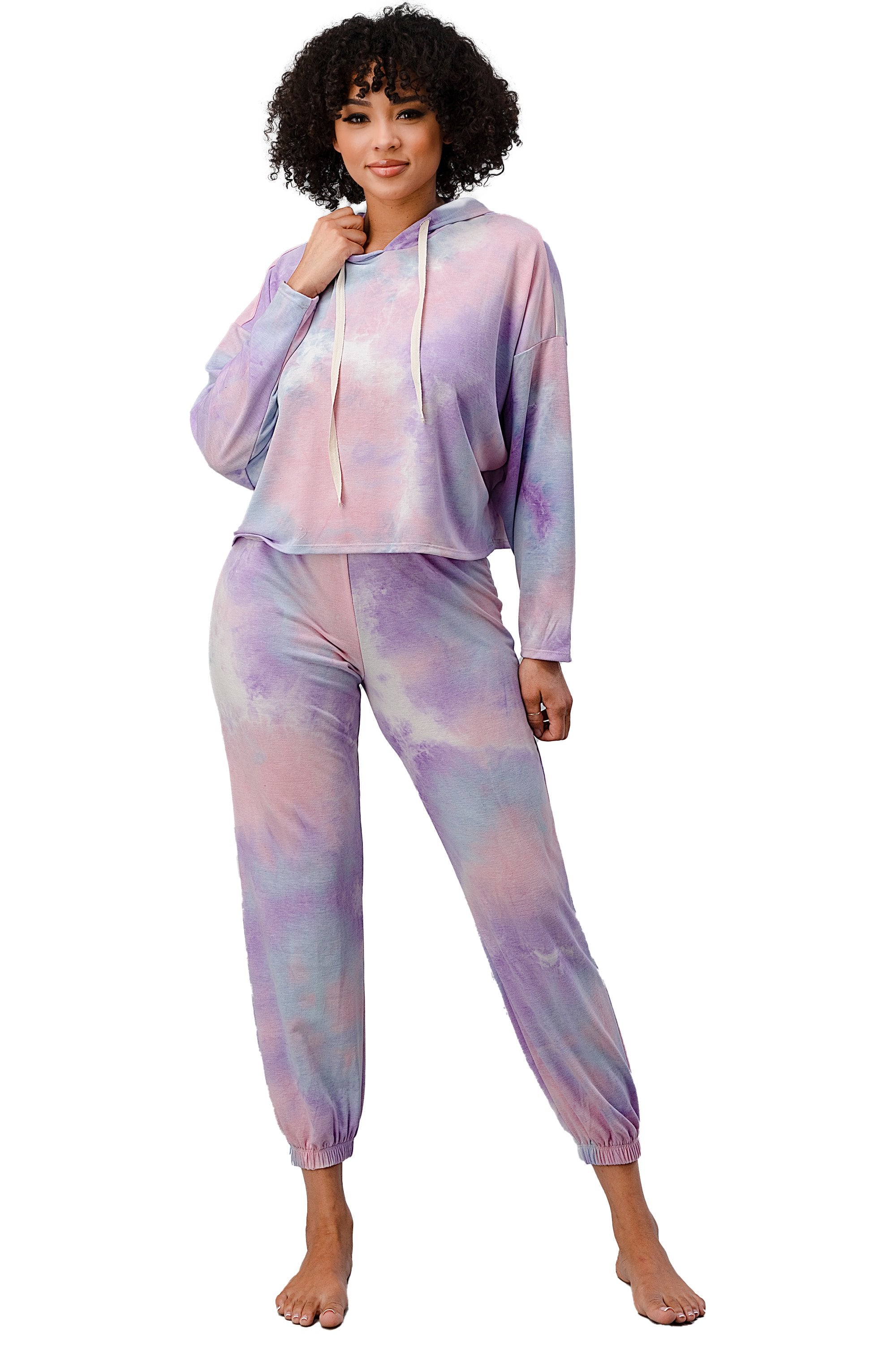 Tie Dye Hooded Sweat Shirts Jogger Lounge Wear Set