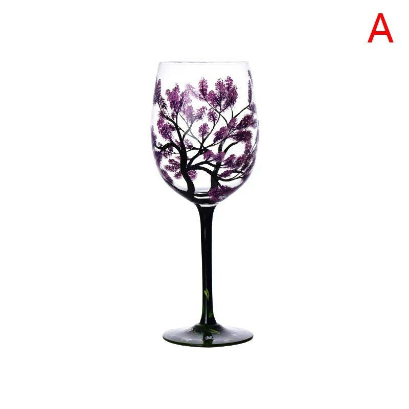 Enchanted Seasons Glass Goblet - Artistic Tree Design Wine Glass for Special Occasions