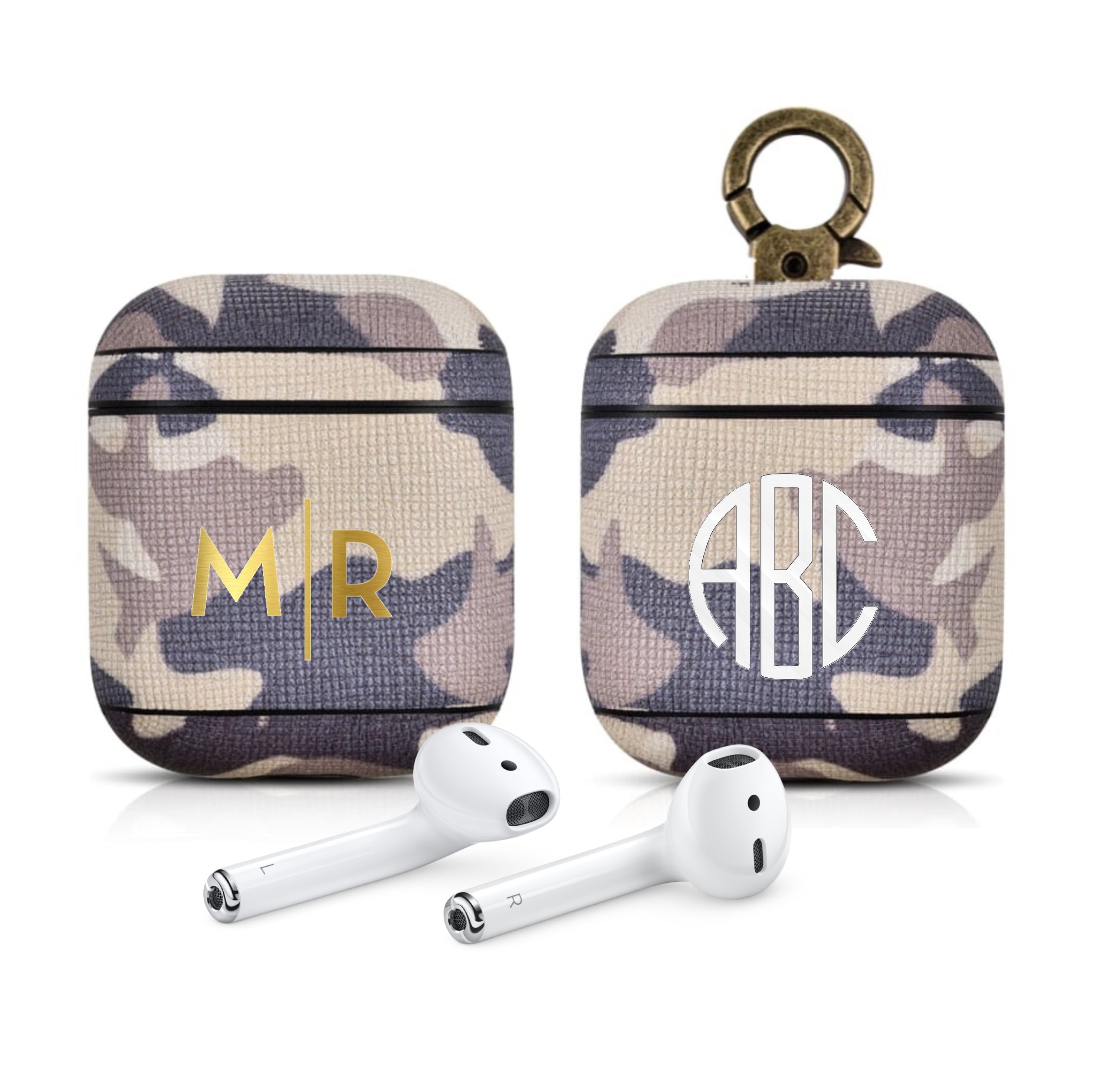 Camo Desert Sand Leather Custom AirPods 1 & 2 Case Hook Series