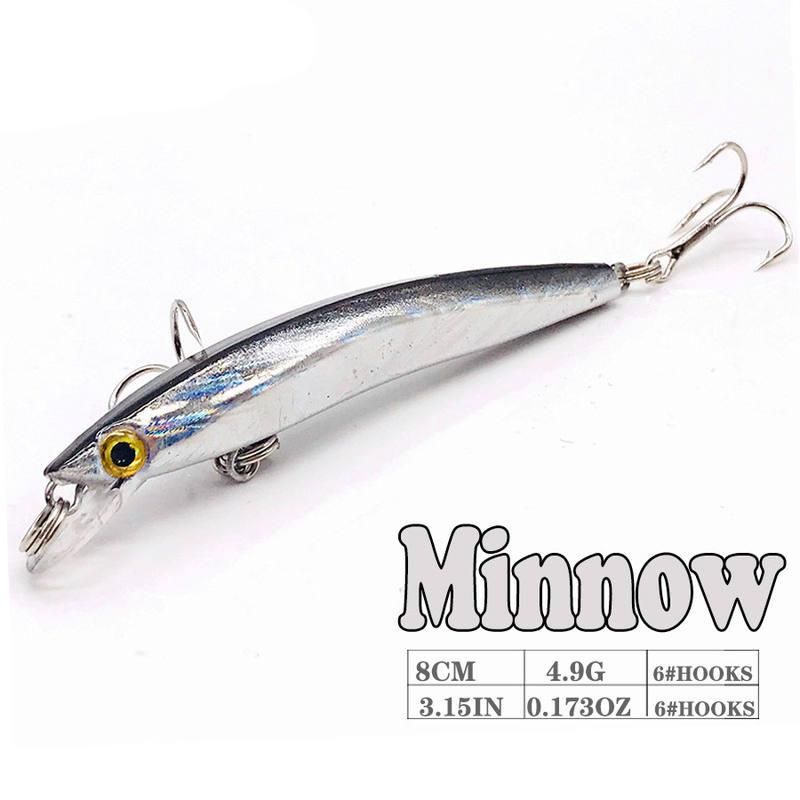 8cm Topwater Minnow Fishing Lure with 3D Eyes and Dual Hooks