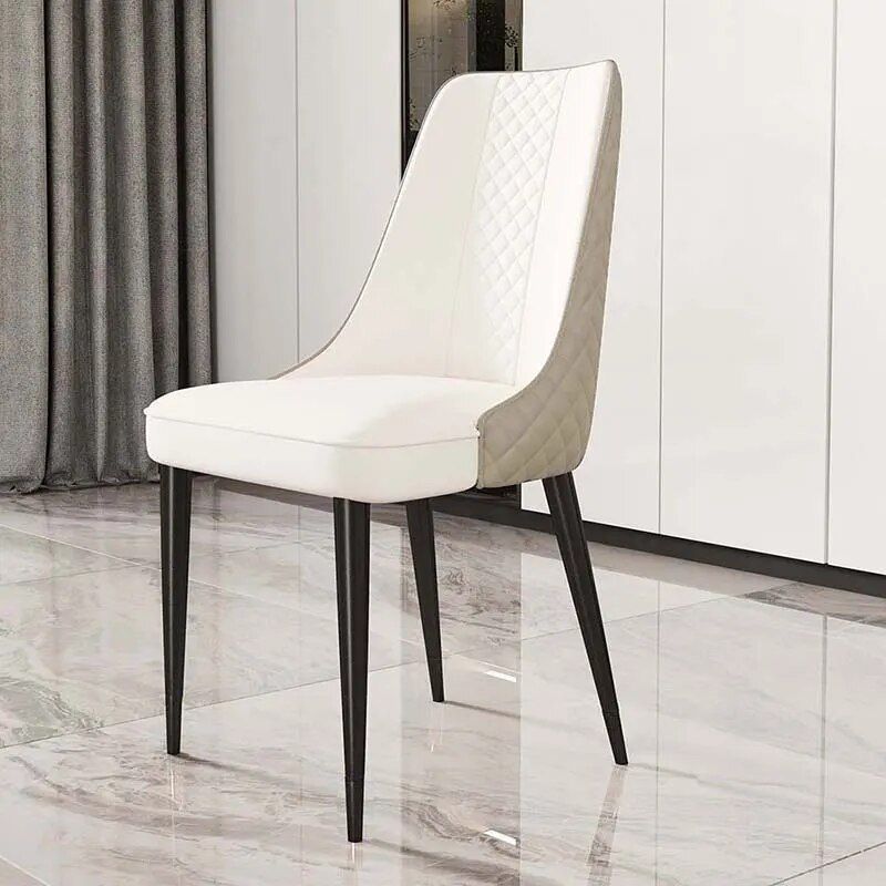 Luxury Nordic Leather Dining Chair with Metal Legs and Ergonomic Backrest