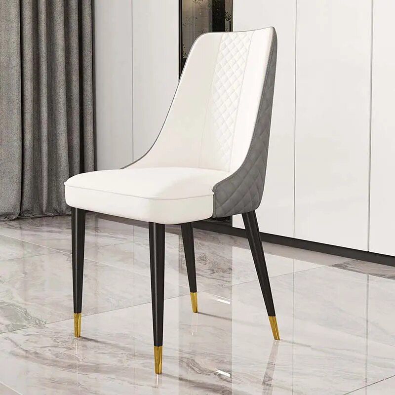 Luxury Nordic Leather Dining Chair with Metal Legs and Ergonomic Backrest