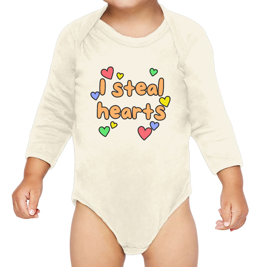 I Steal Hearts Baby Long Sleeve Onesie - Cute Heart Baby Long Sleeve Bodysuit - Illustration Baby One-Piece