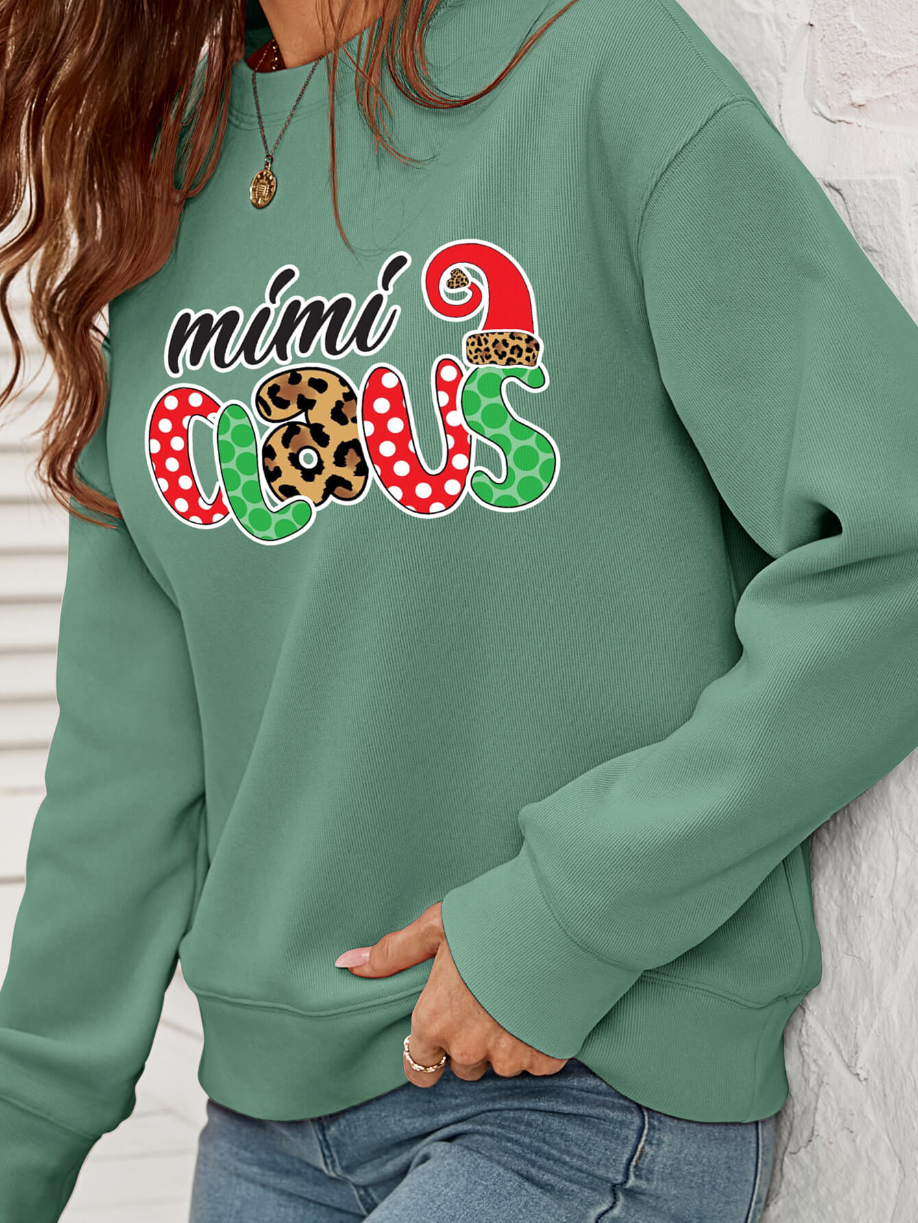 Mimi Clause Polka Dot Graphic Dropped Shoulder Sweatshirt