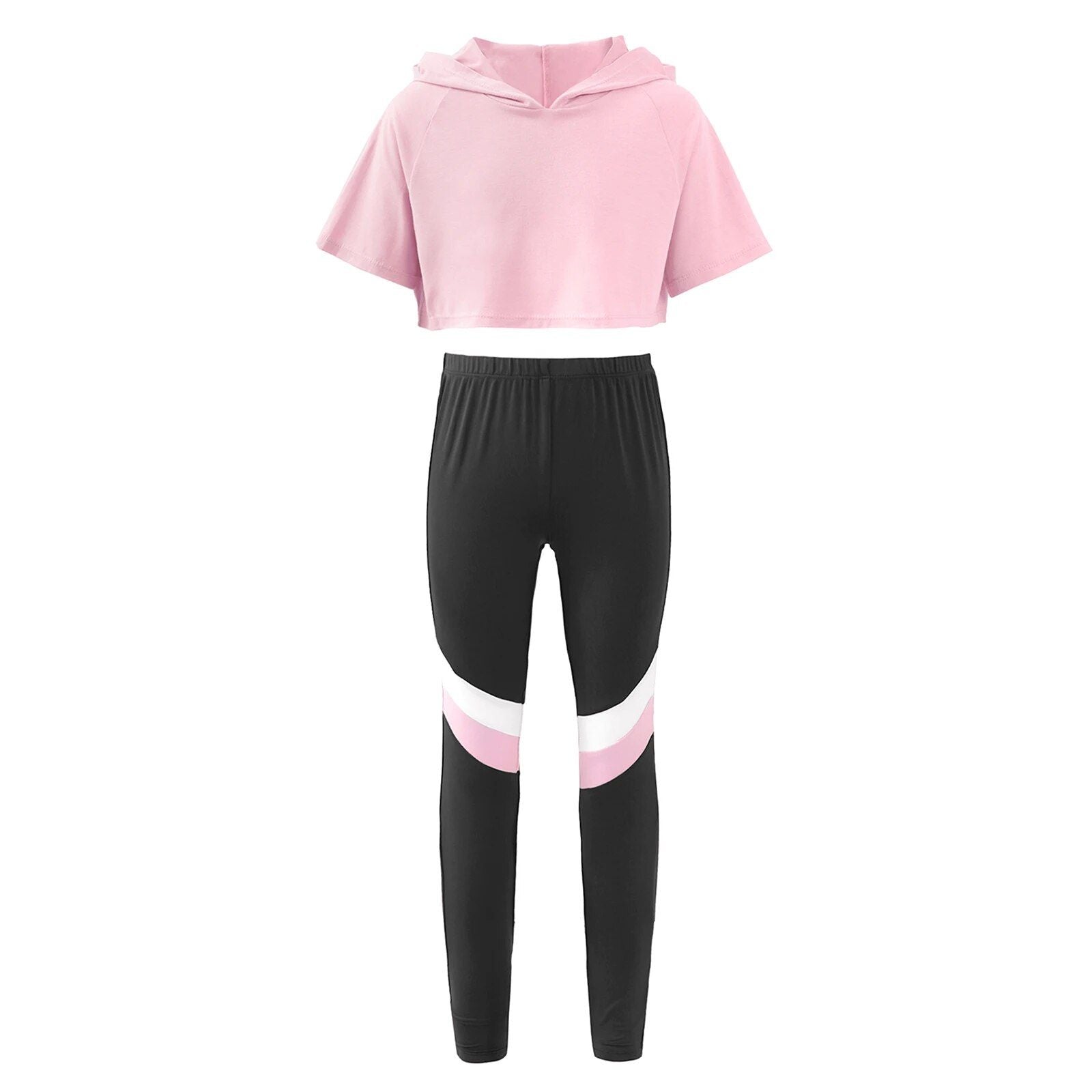 Girls' Sporty Hooded Crop Top and Pants Set - Casual, Dance & Sportswear