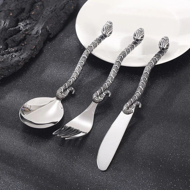 Engraved Spirit Snake Stainless Steel Tableware Set