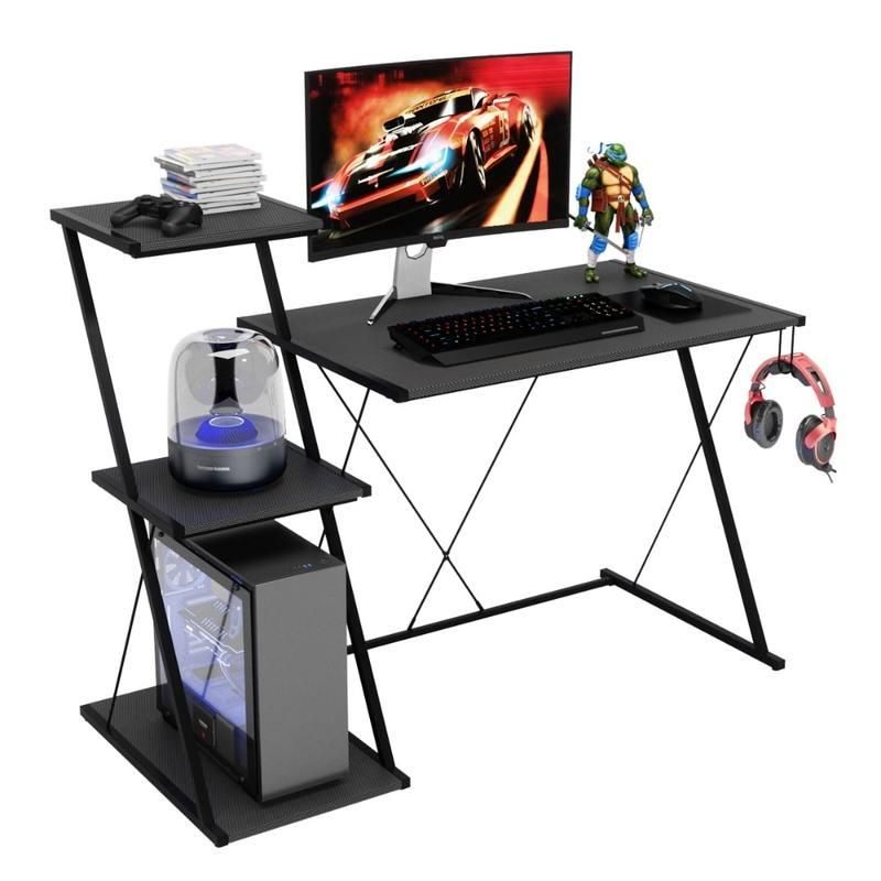 51" Z-Shaped Gaming Desk with 3-Tier Shelf and Headset Hook