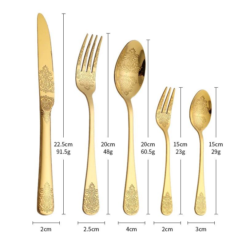 Elegant 5-Piece Golden Stainless Steel Cutlery Set