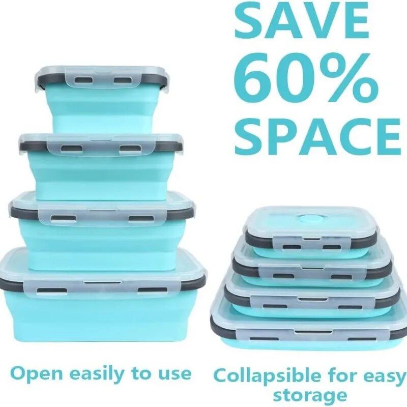 Eco-Friendly Silicone Collapsible Bento Box - 4 Piece Set, Microwavable & Freezer Safe