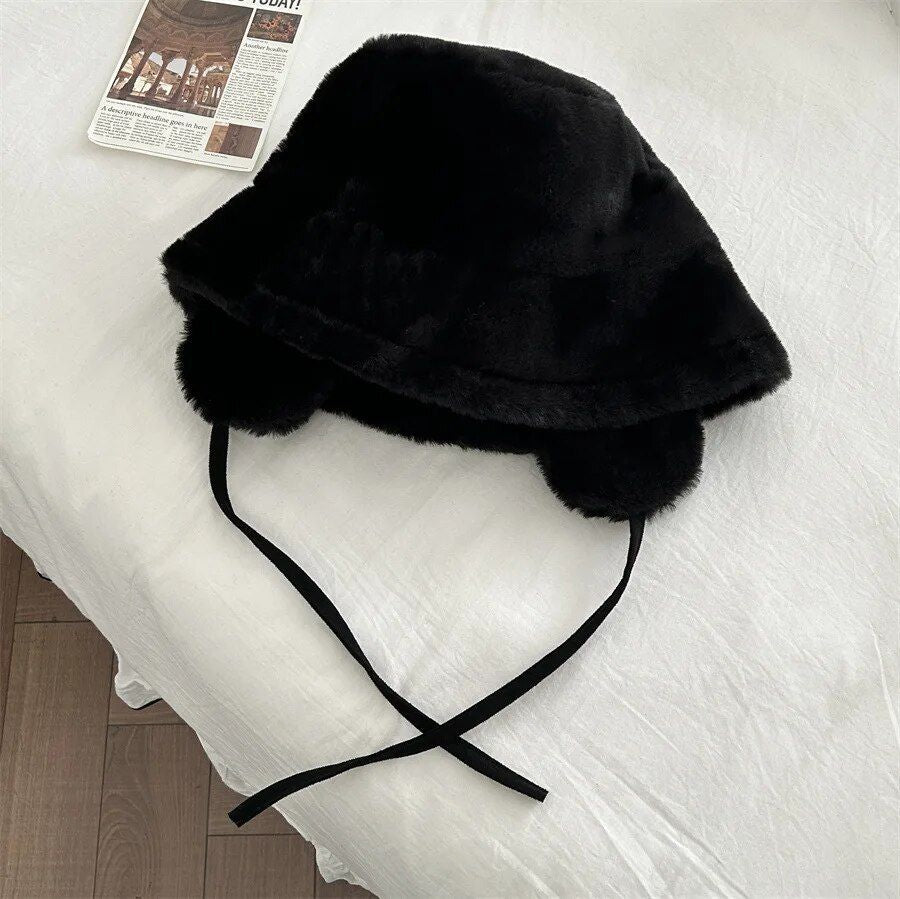 Women's Winter Plush Bucket Hat with Ear Protection