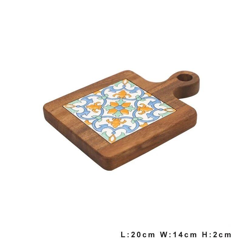 Acacia Wood and Colorful Tile Trivet - Multipurpose Anti-Scald Pot Mat and Drink Coaster