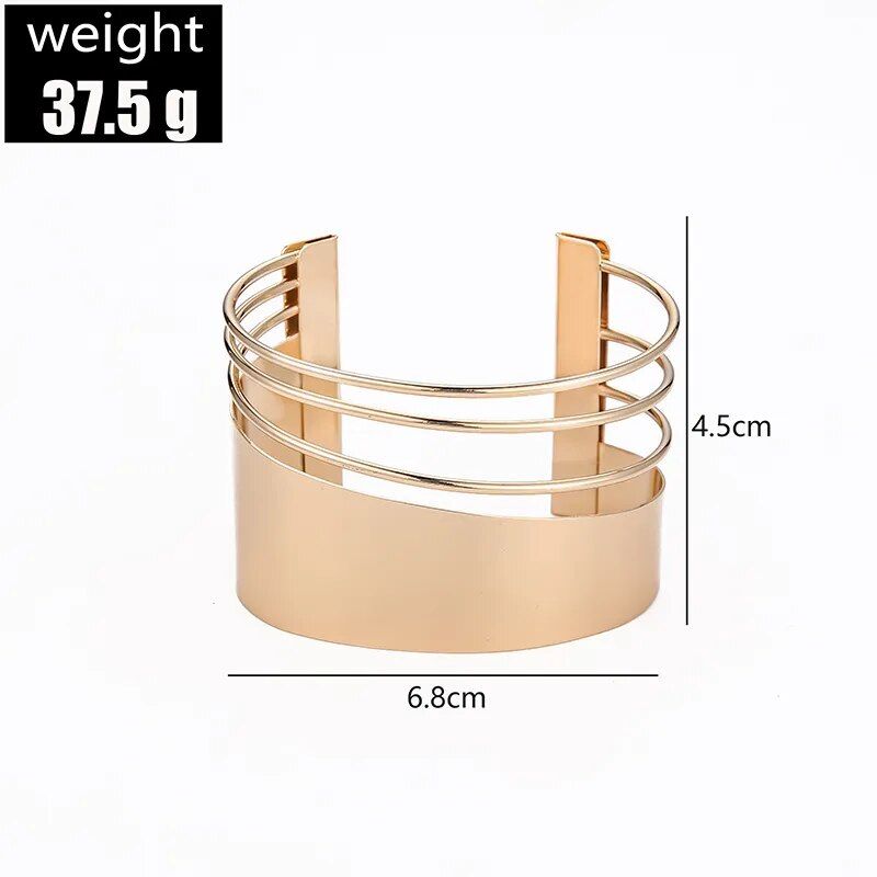 Gold-Plated Geometric Cuff Bangle - Women's Bohemian Wide Wire Statement Jewelry