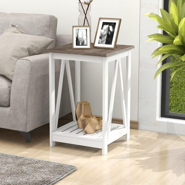 Elegant Square End Table with Slats