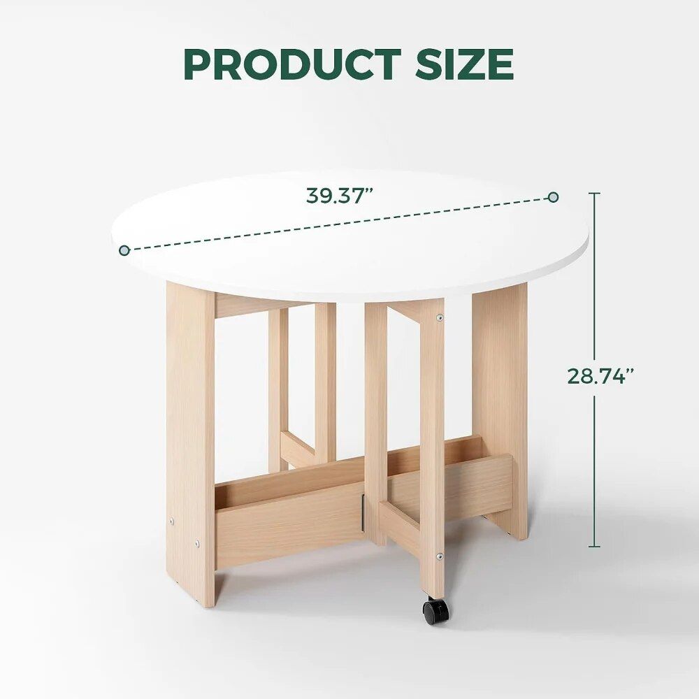 Space-Saving Convertible Drop-Leaf Dining Table with Storage and Wheels