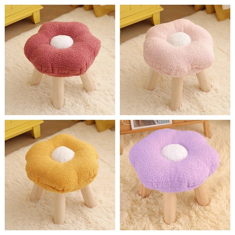 Colorful Flower-Shaped Wooden Stool Ottoman