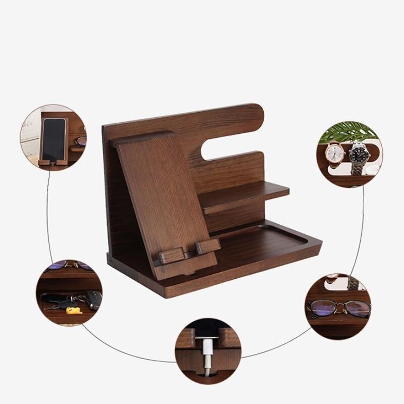 Elegant Multifunction Wooden Bedside Organizer