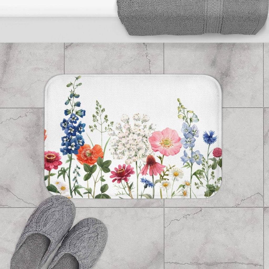 Spring Floral Garden Bath Mat Decor Rug | Yellow Pandora