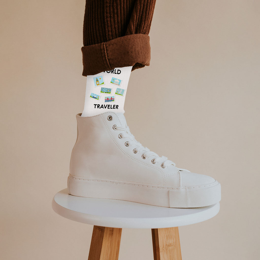 World Traveler Socks - Unique Novelty Socks - Art Crew Socks