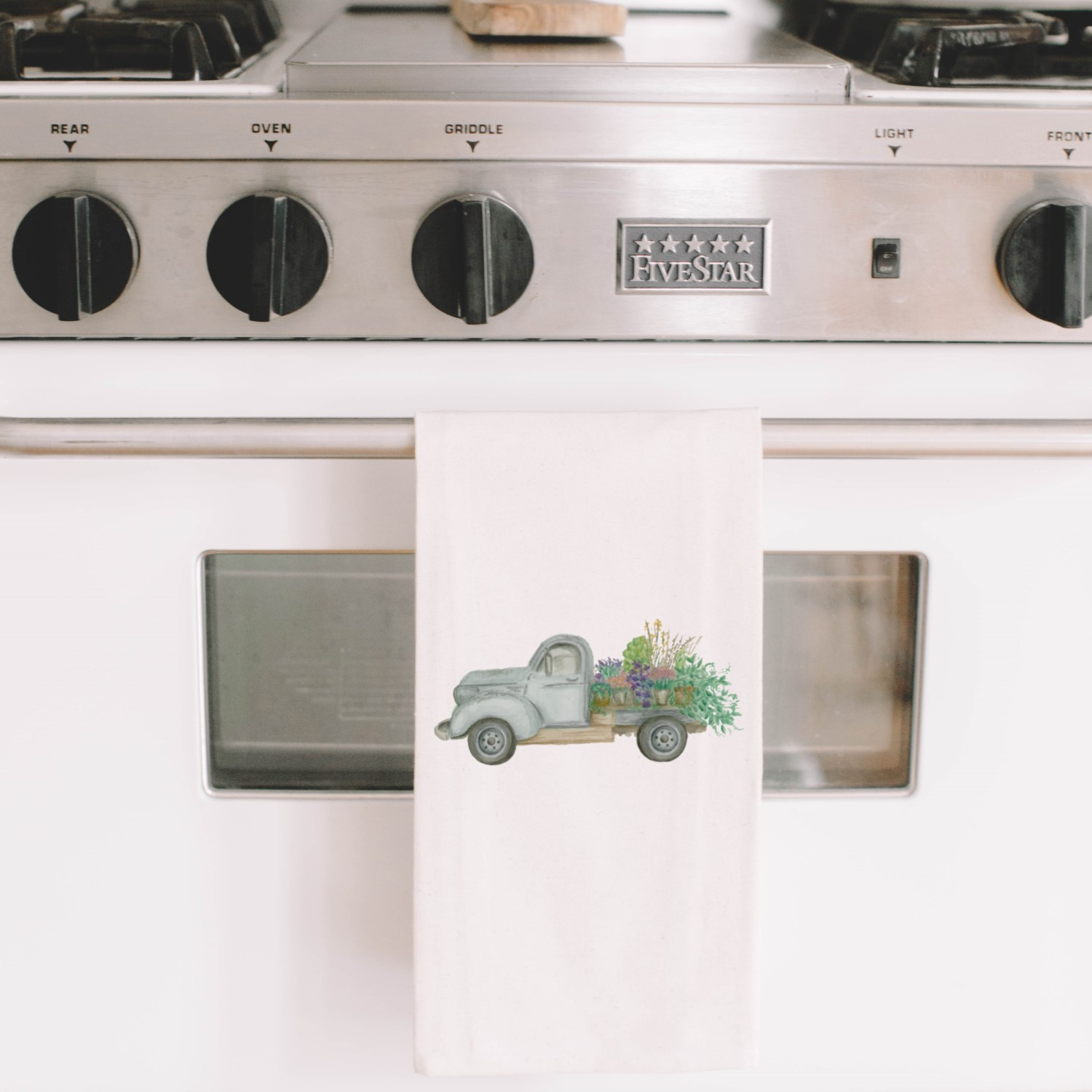 Floral Truck Watercolor Tea Towel