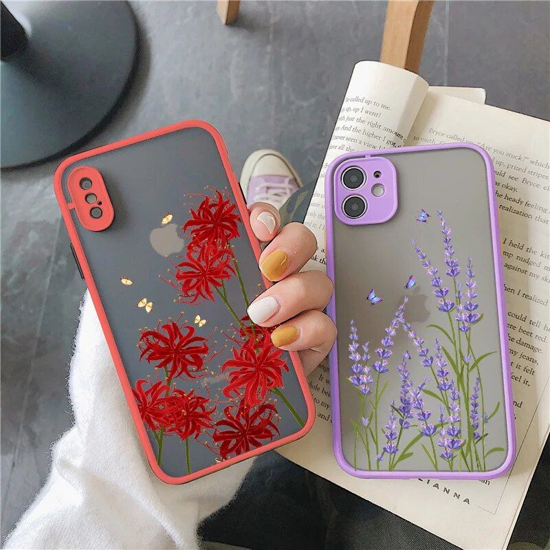 Lavender Butterfly Higan Flower Shockproof Phone Case for Various iPhone Models