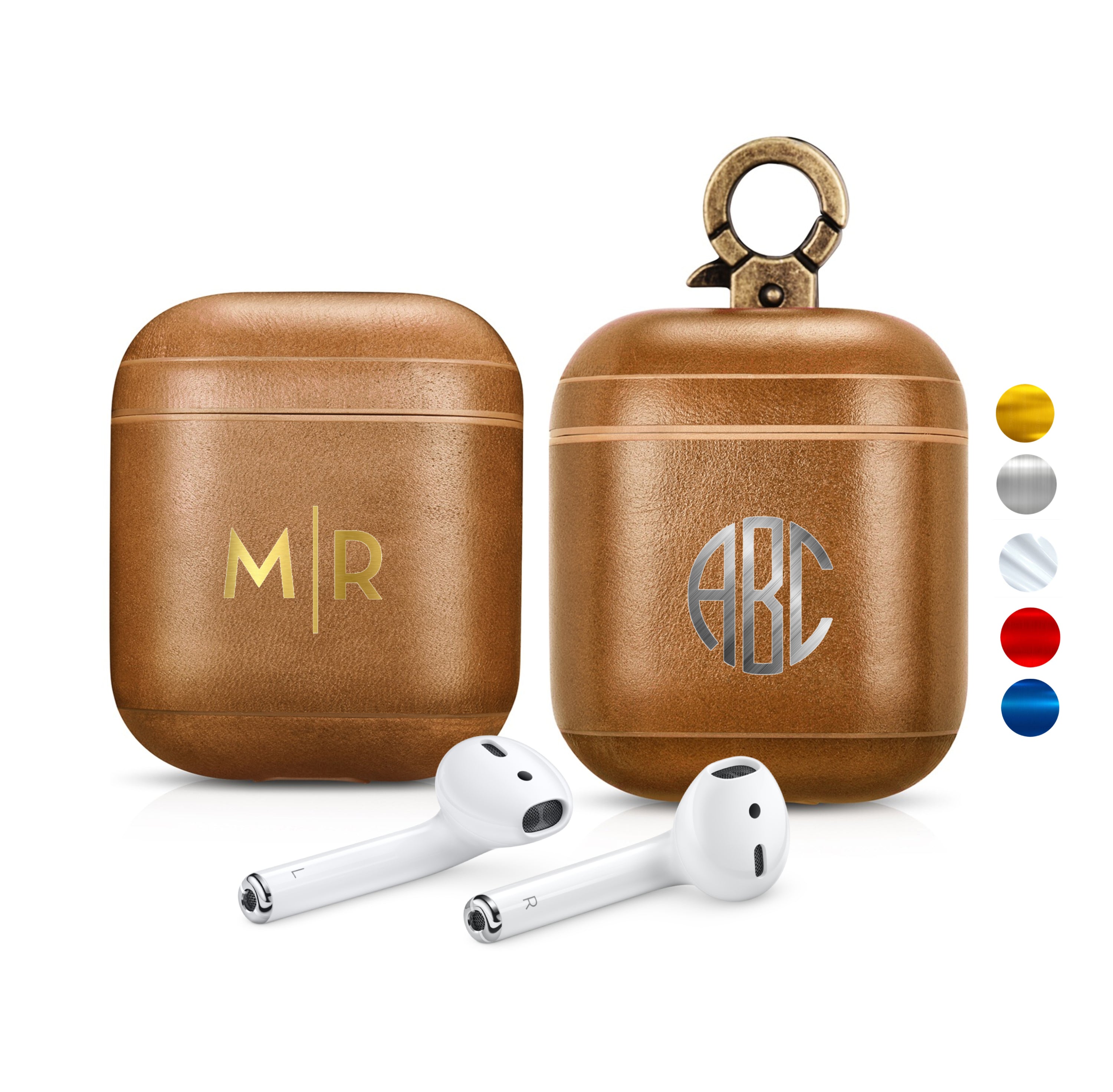 Vintage Tan Premium Leather AirPods 1 & 2 Case with Hook