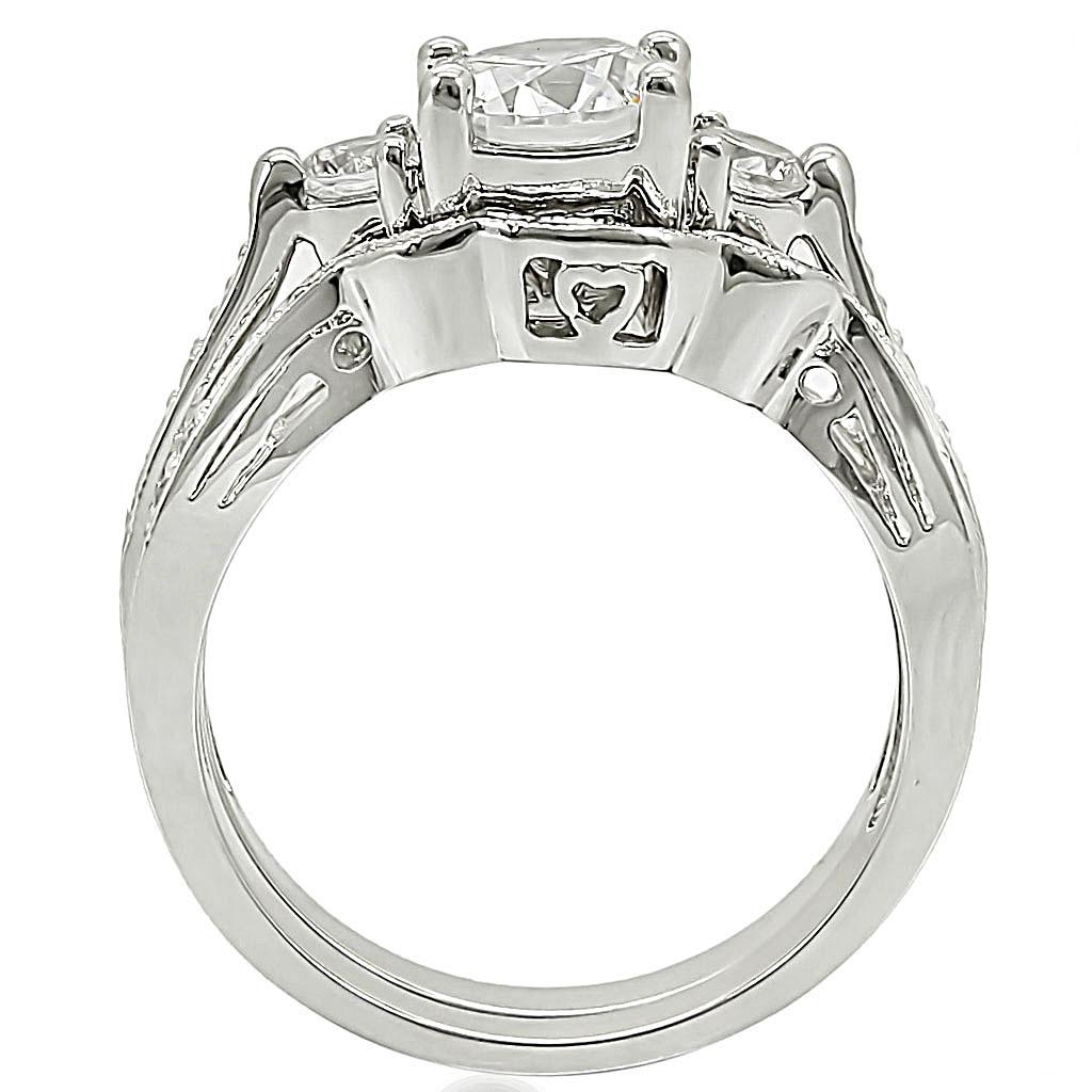 1W002 - Rhodium Brass Ring with AAA Grade CZ  in Clear