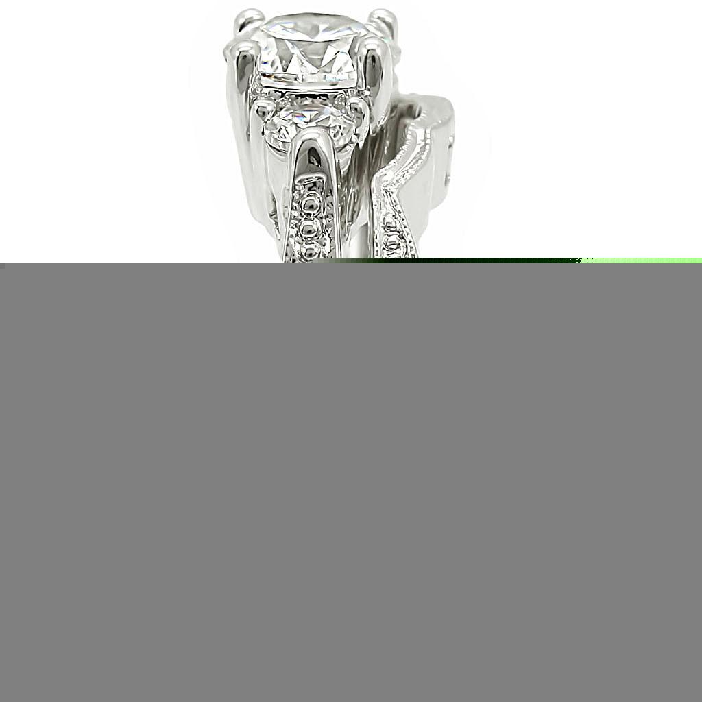 1W002 - Rhodium Brass Ring with AAA Grade CZ  in Clear