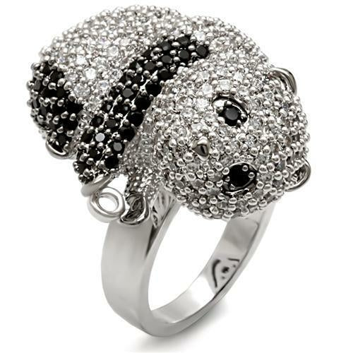 1W083 - Rhodium + Ruthenium Brass Ring with AAA Grade CZ  in Black