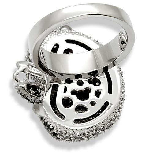 1W083 - Rhodium + Ruthenium Brass Ring with AAA Grade CZ  in Black