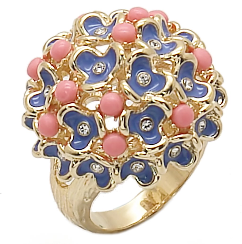 1W106 Gold Brass Ring with Semi-Precious in Rose | Turquoise Tiger