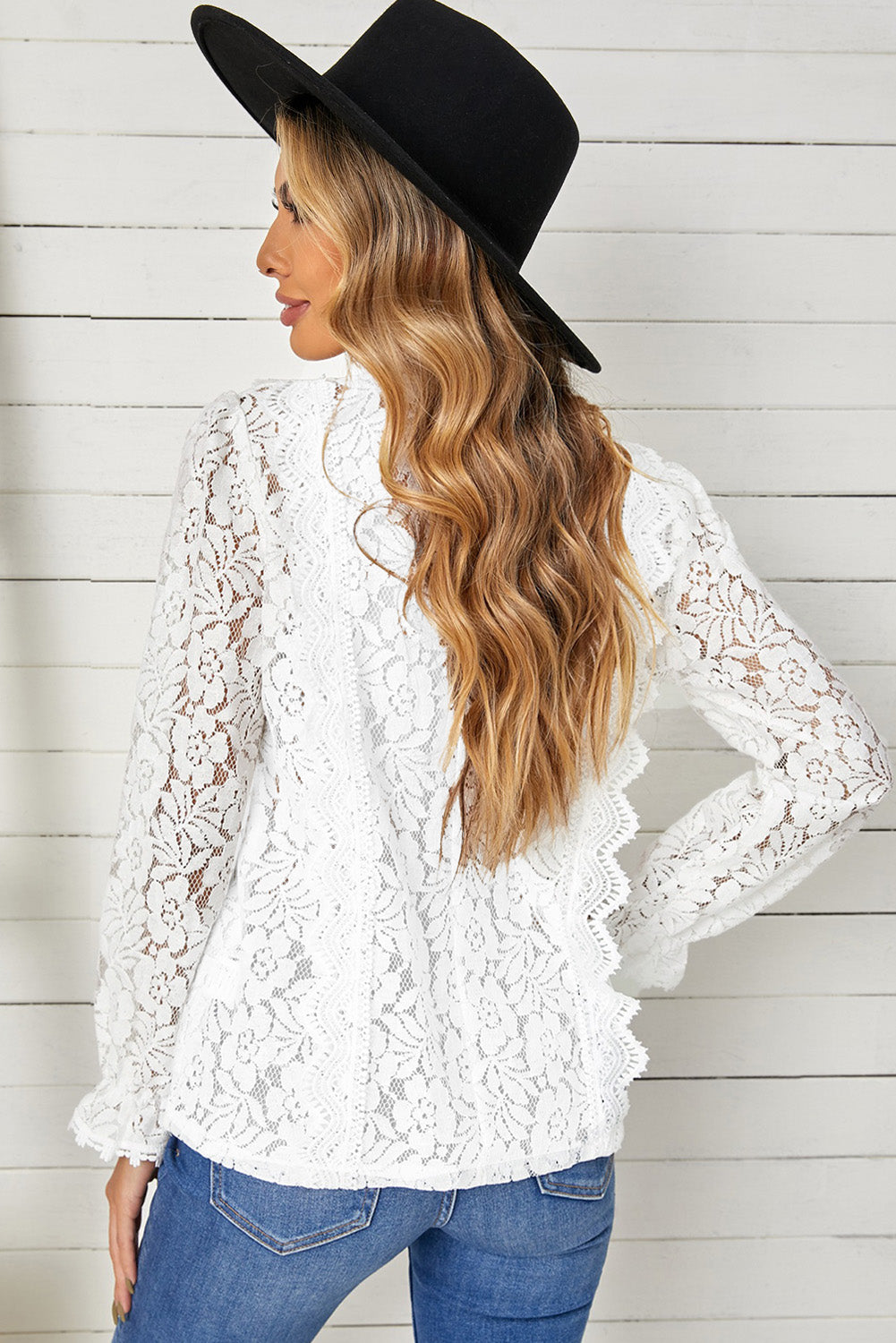 Lace Crochet V-Neck Flounce Sleeve Top (more color options)