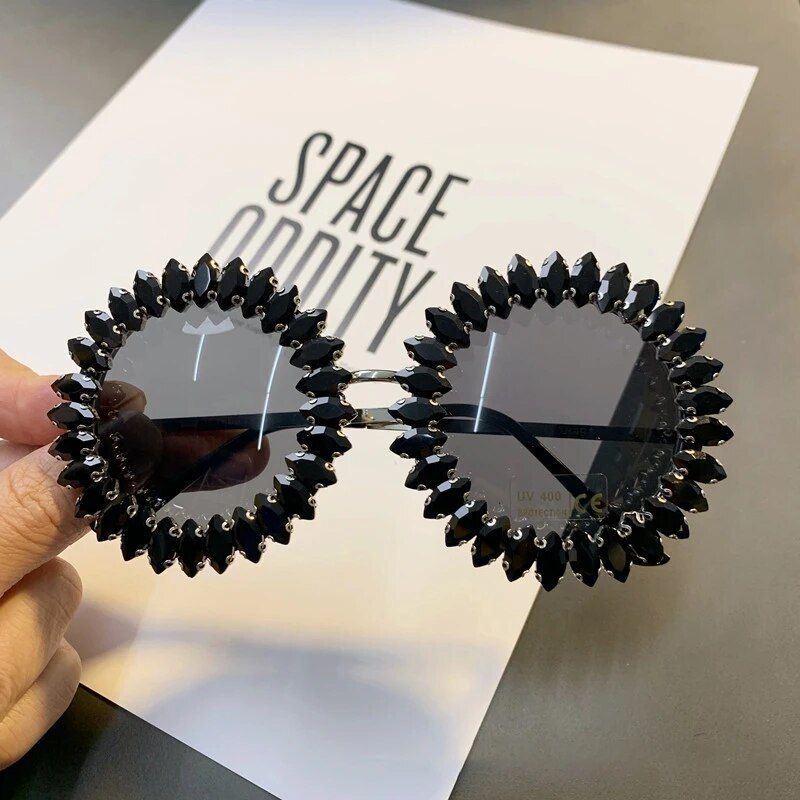 Luxury Crystal Round Sunglasses - Fashionable Rhinestone Eyewear for Women