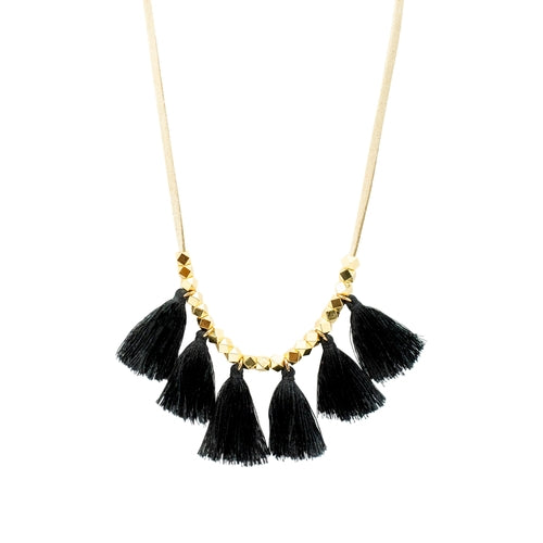 Beige Suede Tassel Necklace