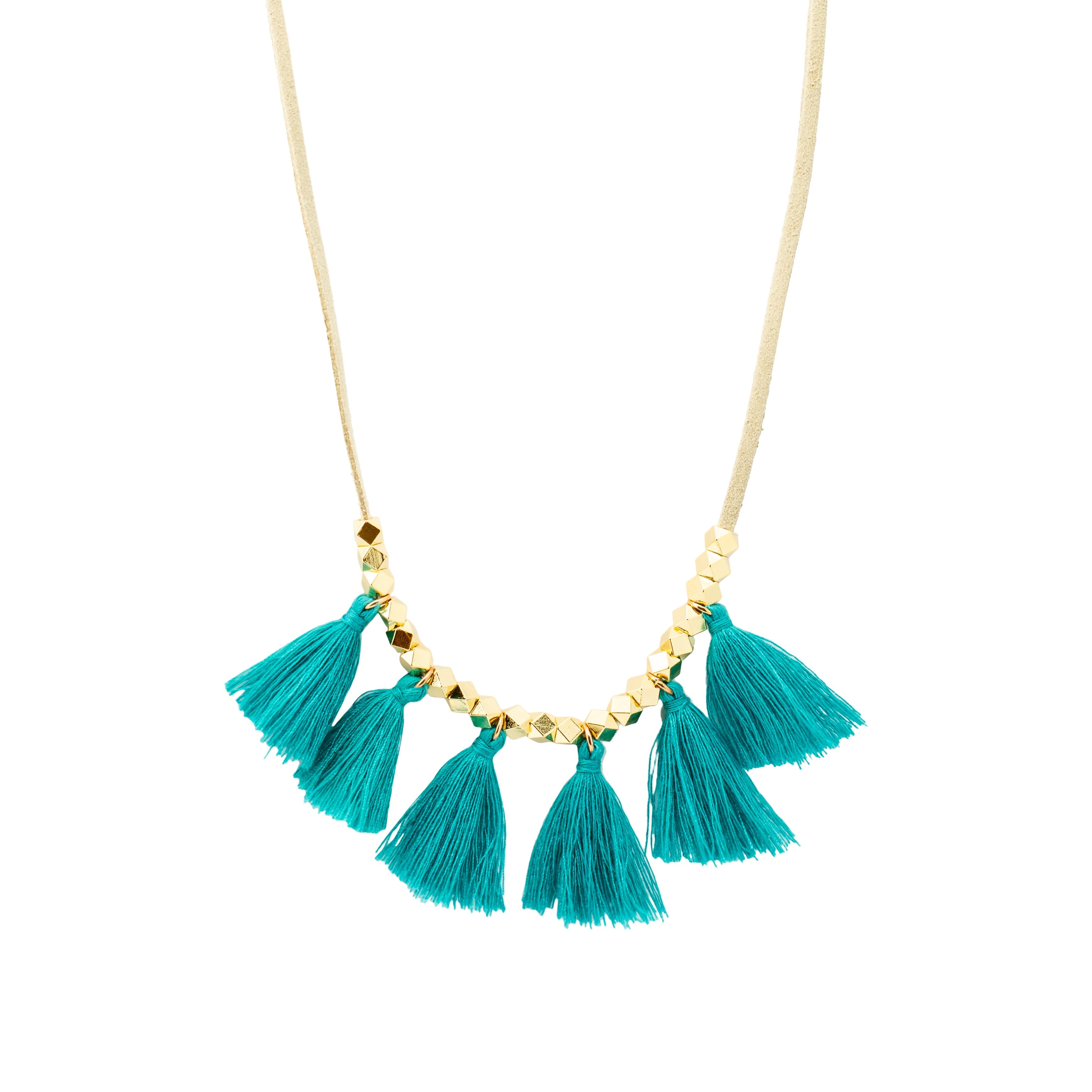 Beige Suede Tassel Necklace | Mint Green Smokey