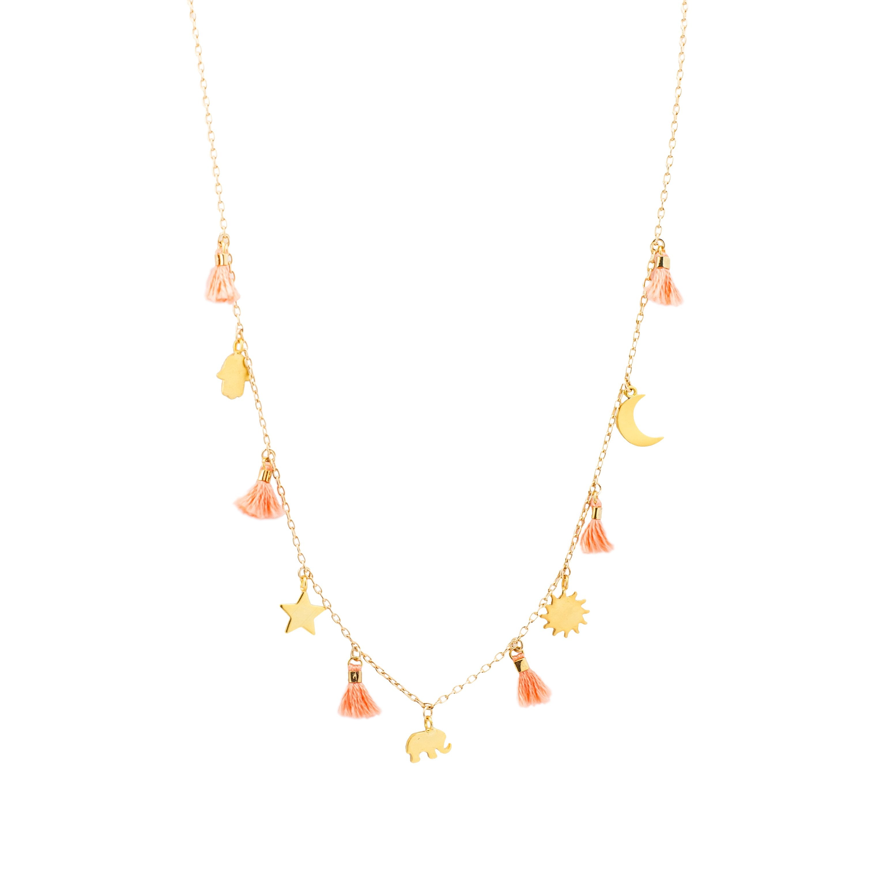 Multi Charm Necklace with Tassels