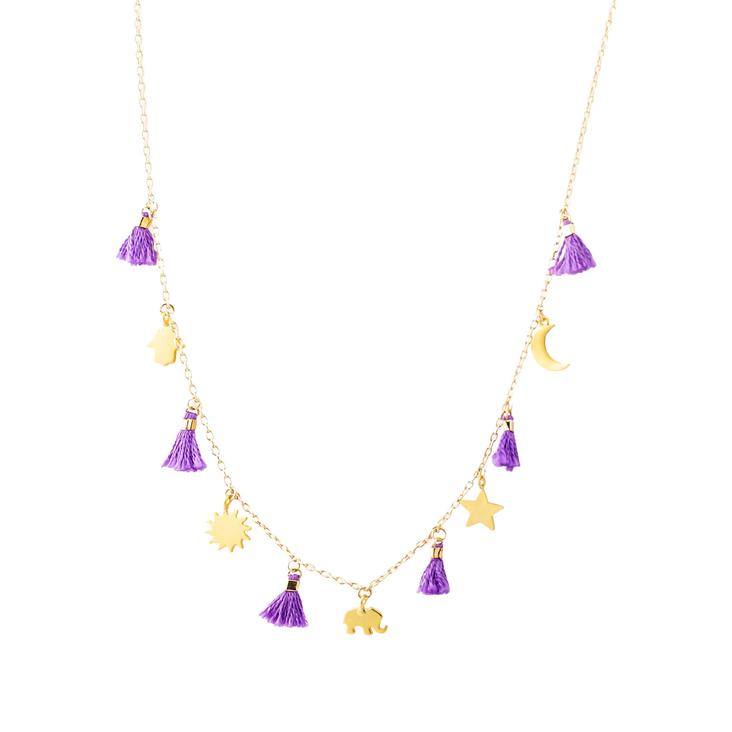 Multi Charm Necklace with Tassels