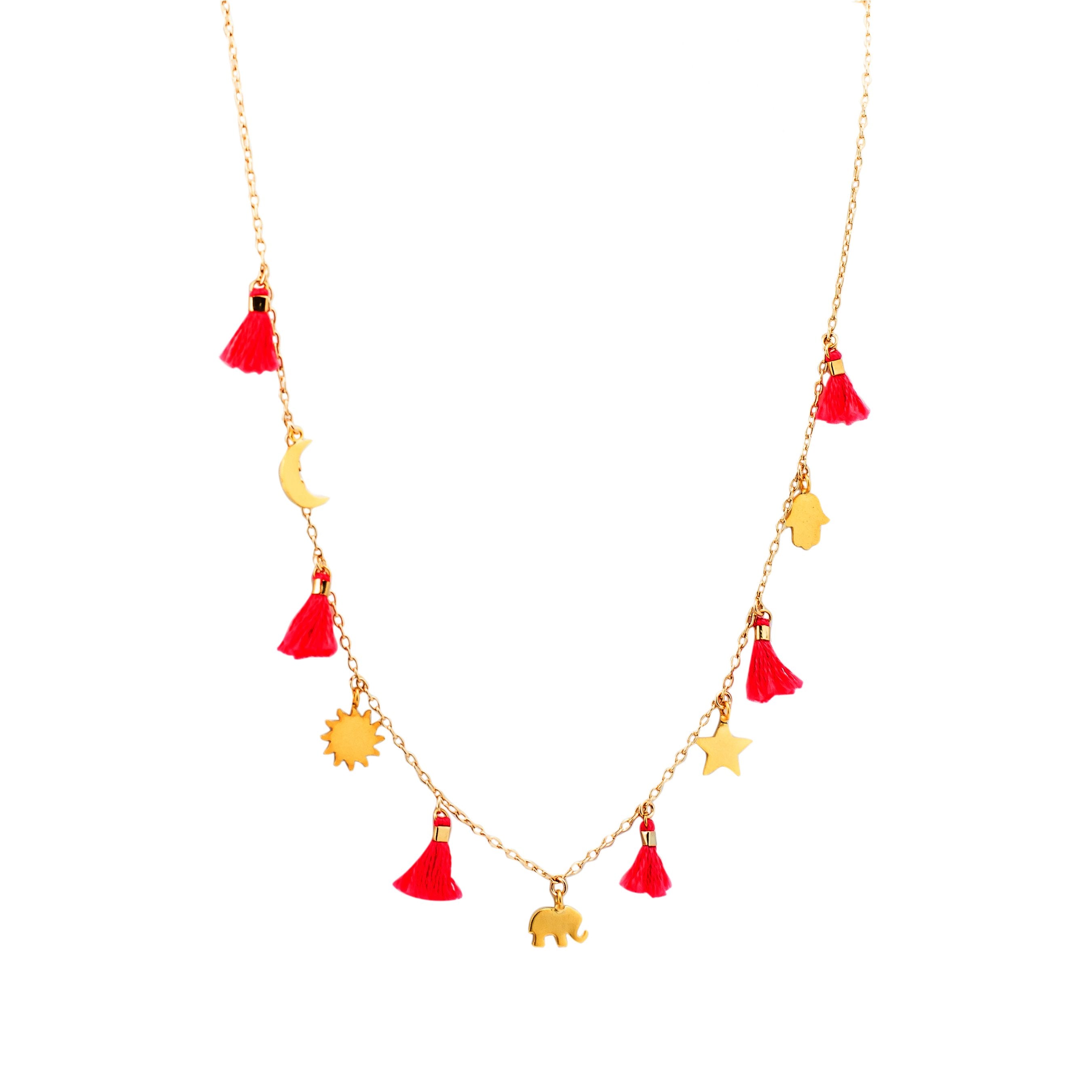 Multi Charm Necklace with Tassels