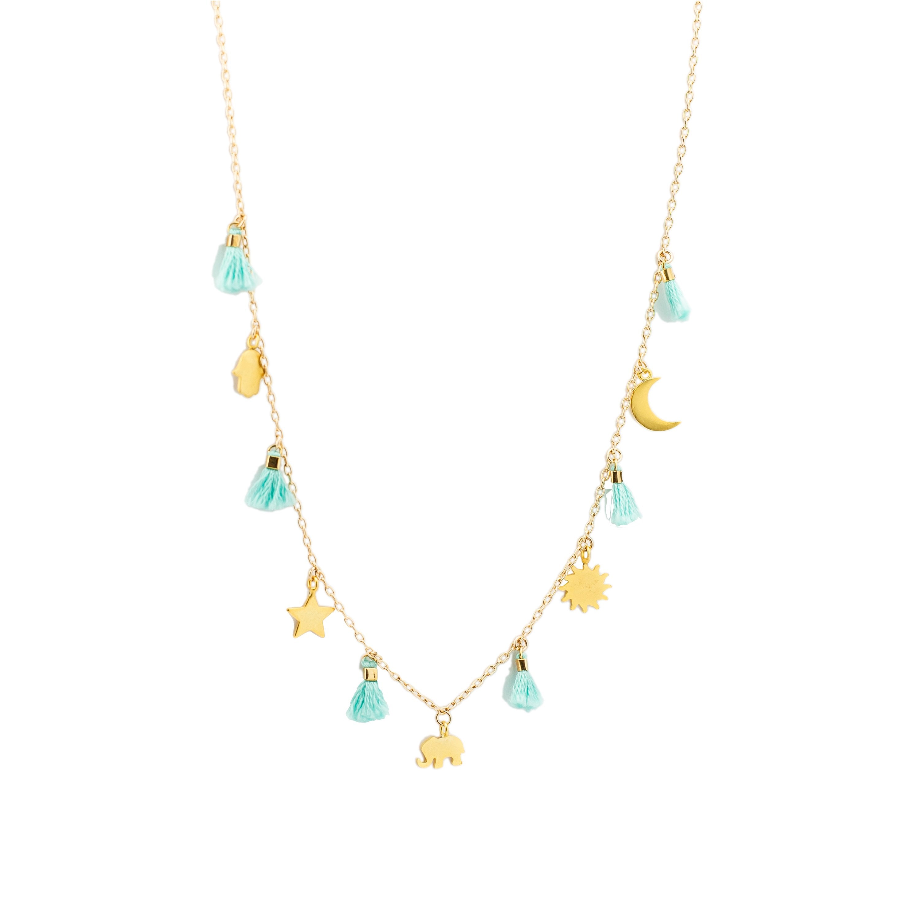 Multi Charm Necklace with Tassels