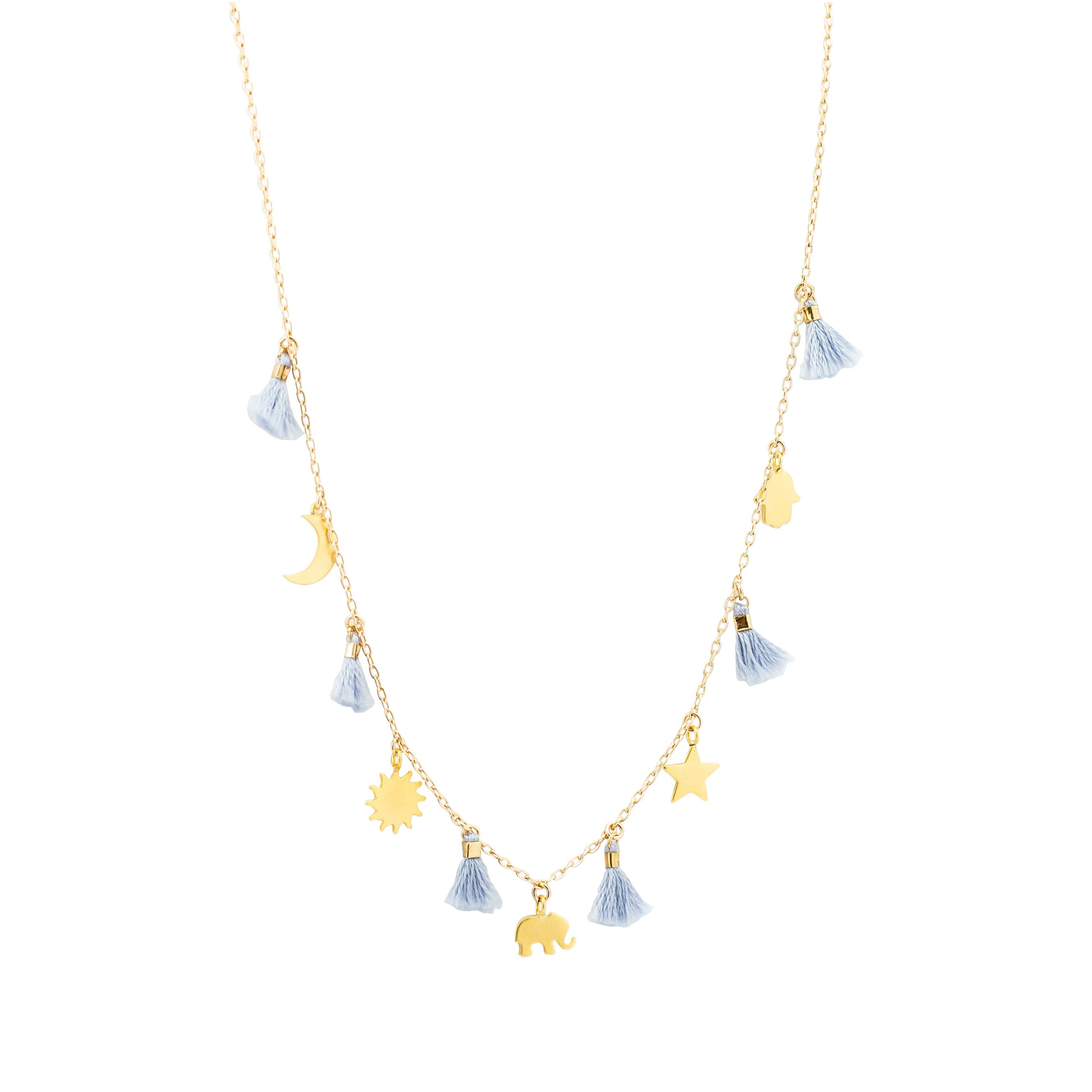 Multi Charm Necklace with Tassels