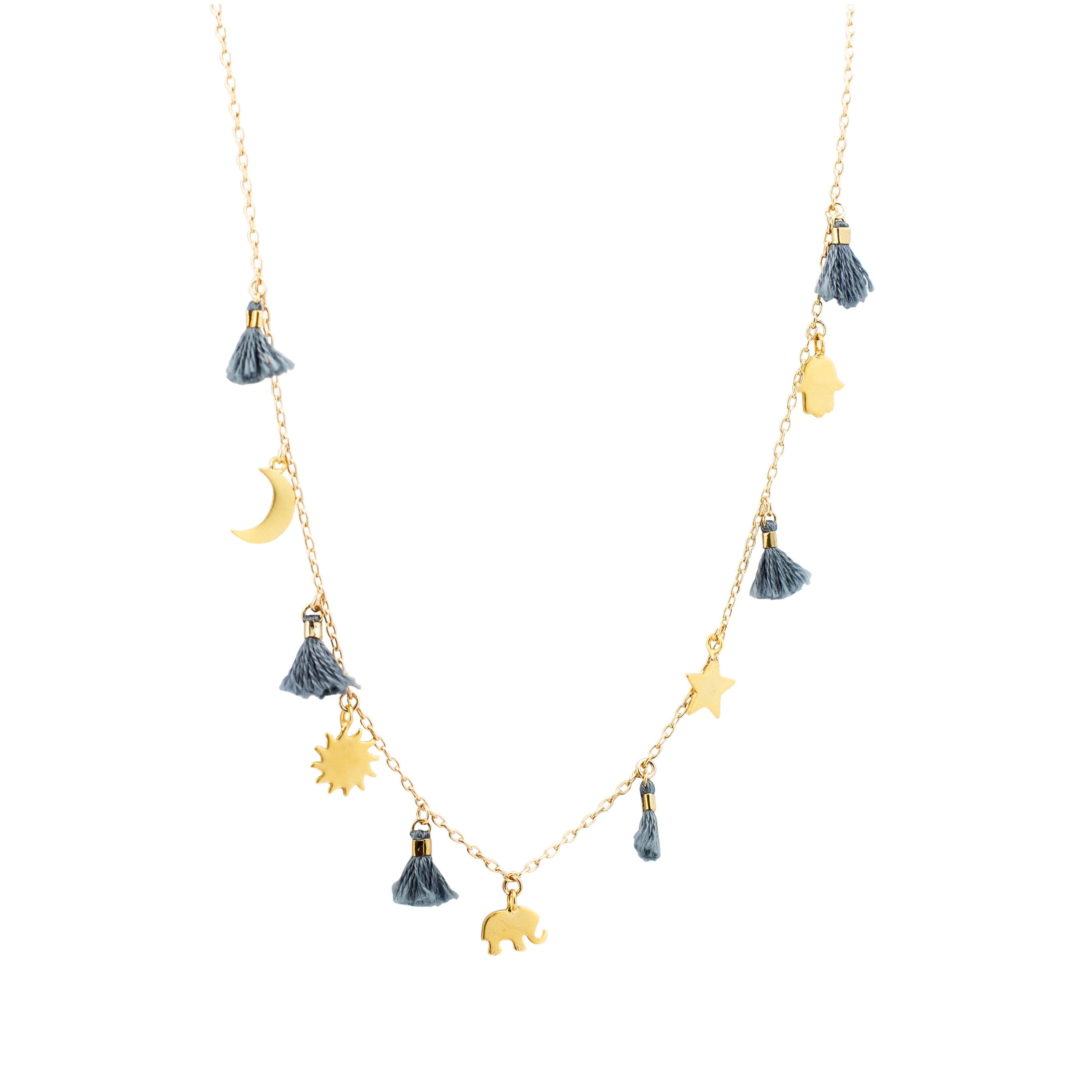 Multi Charm Necklace with Tassels