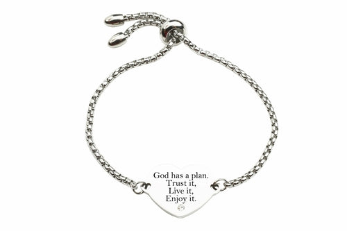 Solid Stainless Steel Inspirational Heart Slider Bracelet