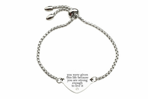 Solid Stainless Steel Inspirational Heart Slider Bracelet