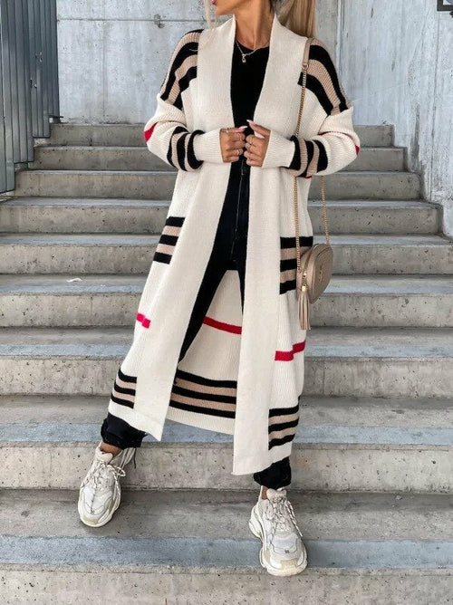 Knitted Cardigan Striped Patchwork Loose Long Outerwear