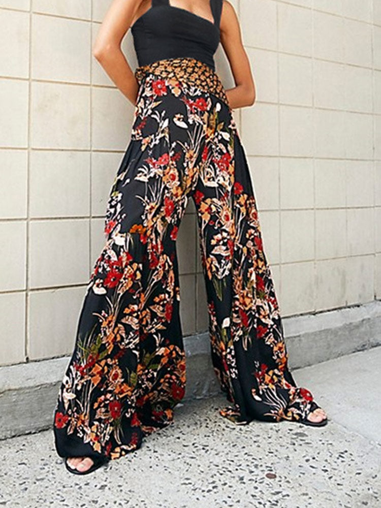 Summer Sexy Bohemian Playsuits Womens Floral Print Wide Leg Overalls