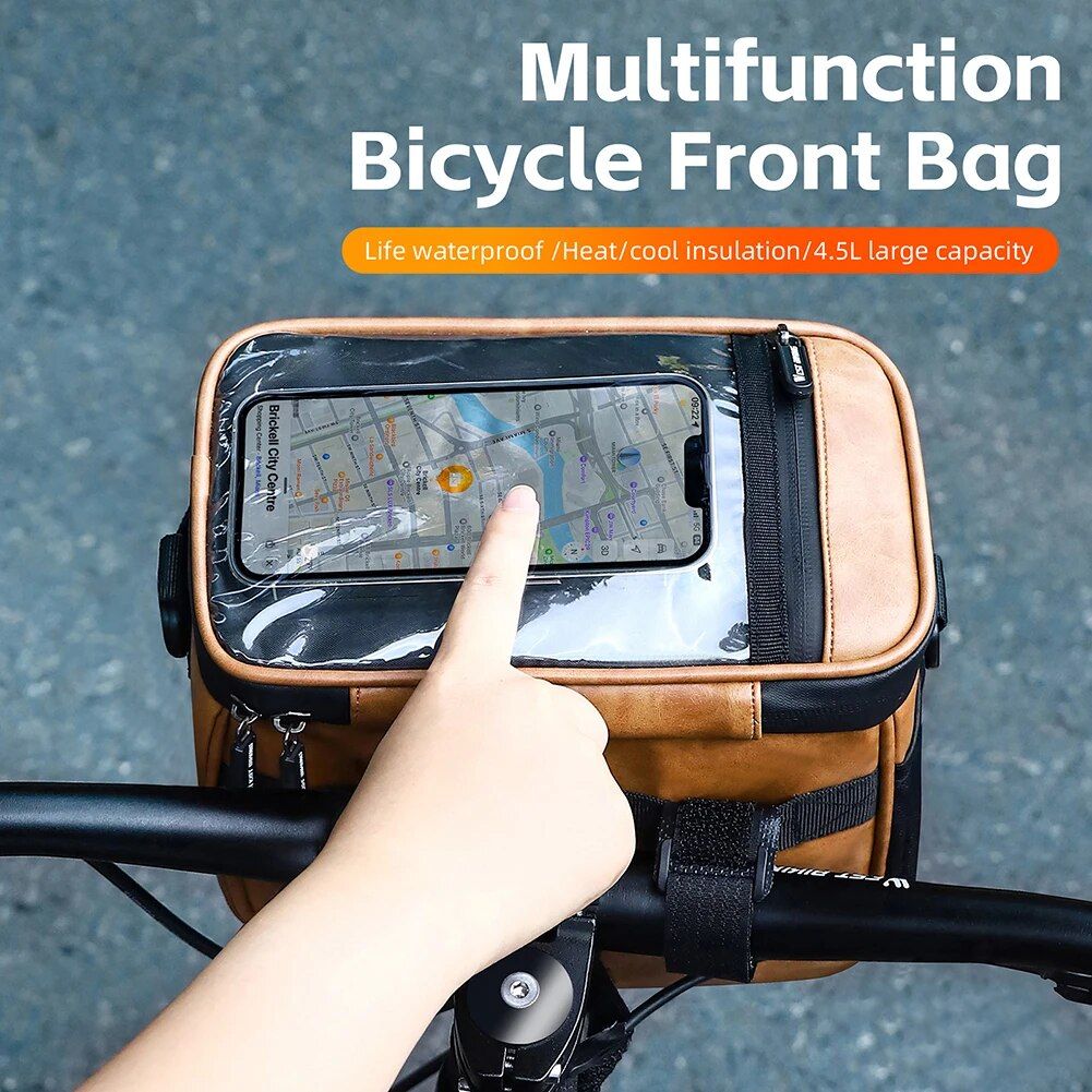 Waterproof Bicycle Handlebar Bag with Touch Screen Phone Pouch