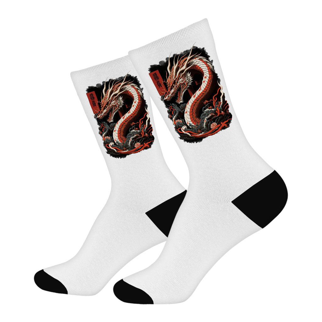 Chinese Dragon Socks - Illustration Novelty Socks - Cool Design Crew Socks