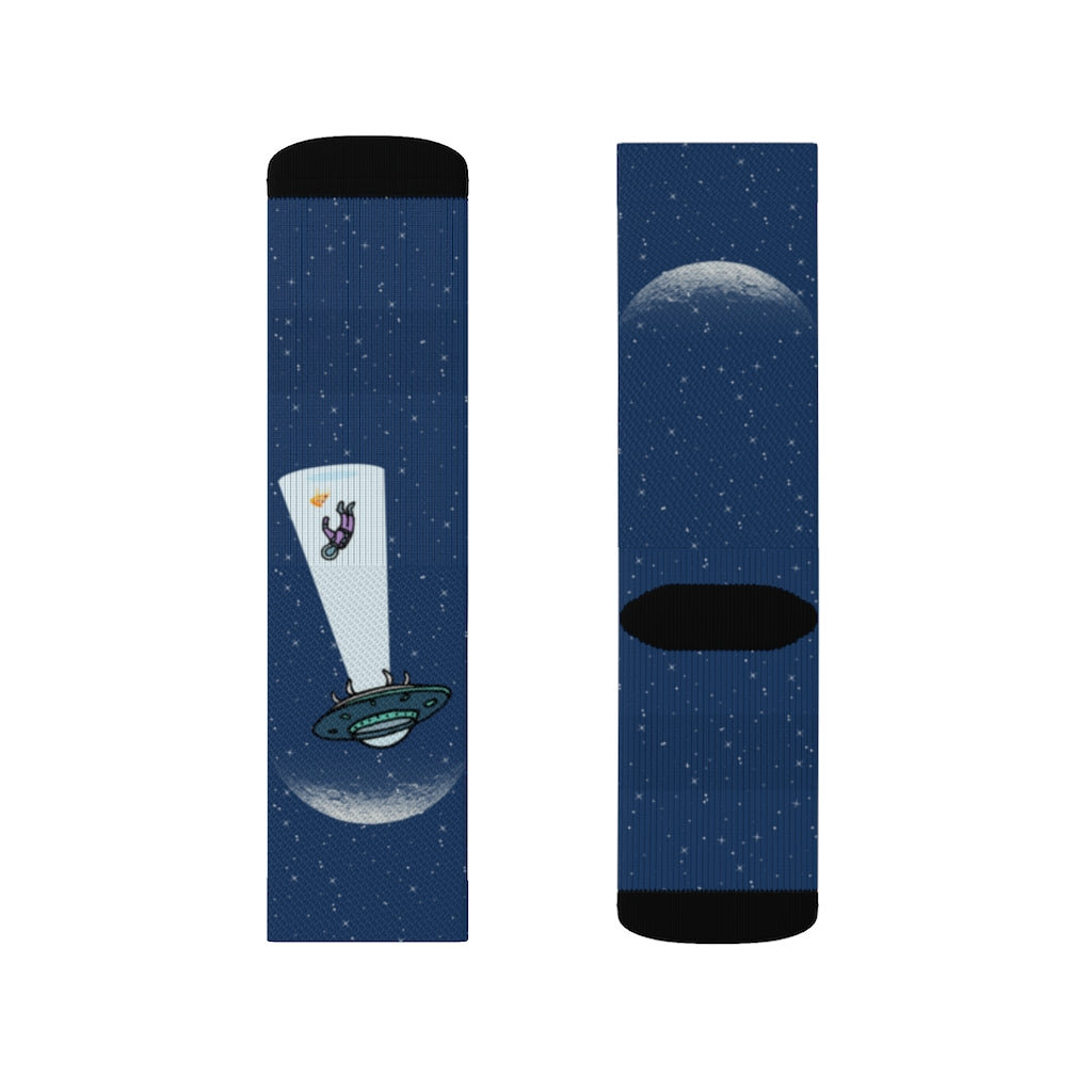 Alien Abduction with Pizza Fun Novelty Socks