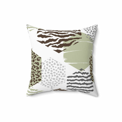 Uniquely You Throw Pillow Cover, Green Grey Brown Hexagon Print