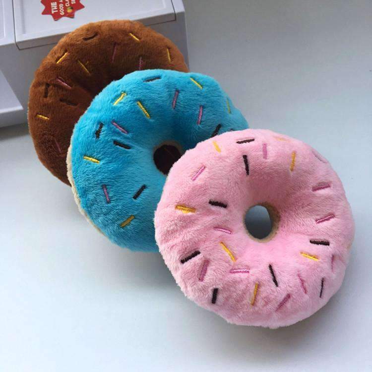 13cm Pet Dog Puppy Cat Donut Tugging Chew Squeaker Quack Sound Play